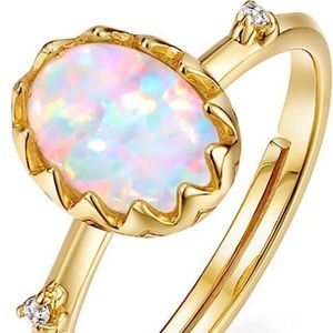 Women imitation Opal Ring, 925 Sterling Silver Gold Plated Ladies Ring,